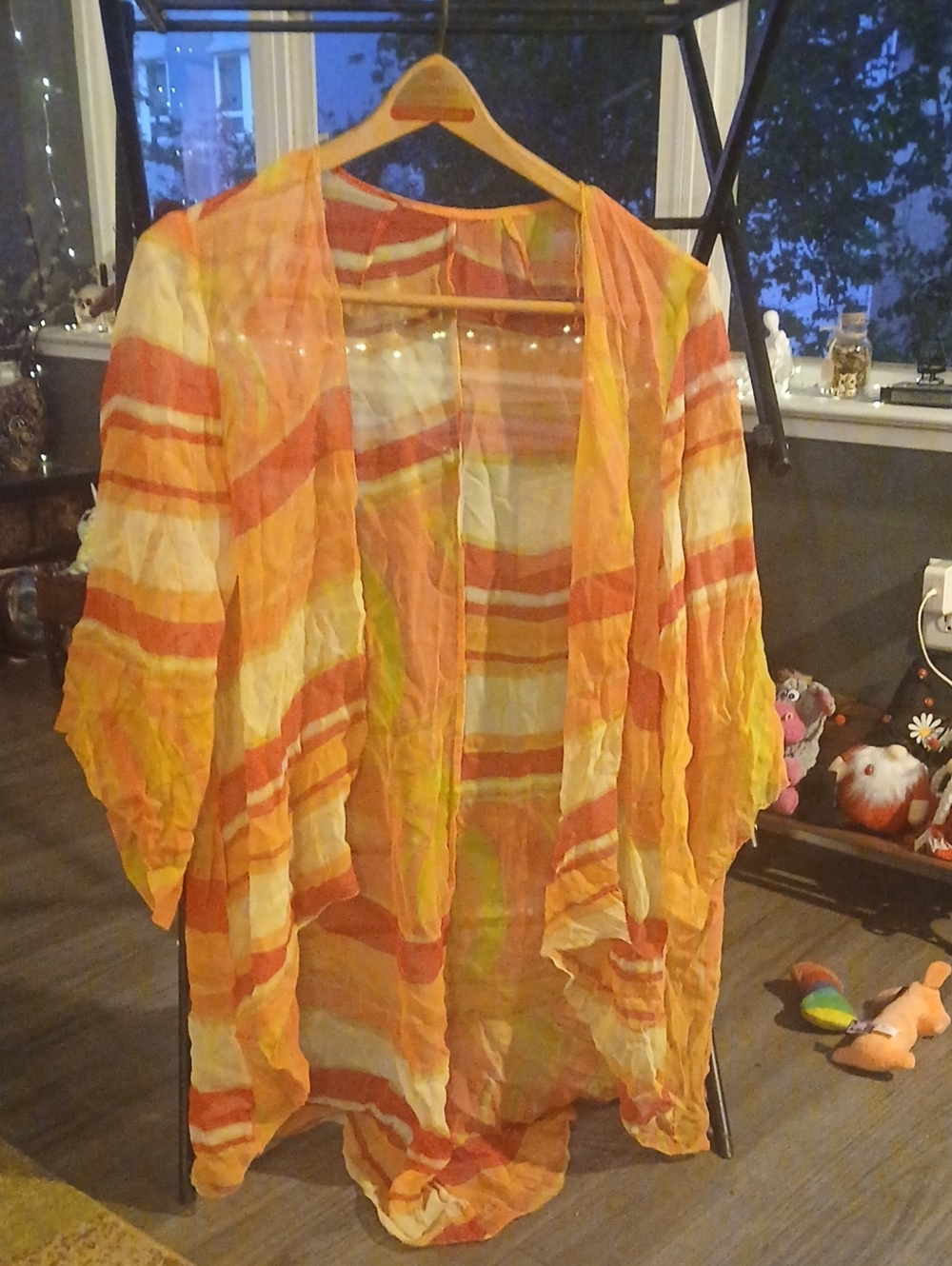Lightweight Sheer Striped Kimono Cardigan in Orange, Yellow & Red